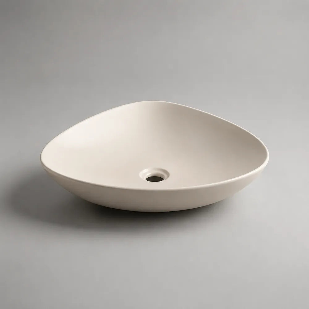 Lavabo da appoggio in ceramica sanitaria bianco forma ovale irregolare 50 cm 38 cm 15 cm