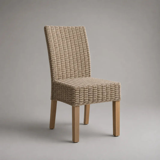 Sedia da pranzo 45 cm x 52 cm x 88 cm in rattan naturale intrecciato e legno massello con schienale alto