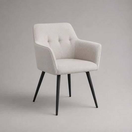 Sedia da pranzo imbottita 55 cm x 58 cm x 82 cm in tessuto beige con struttura in metallo nero gambe inclinate