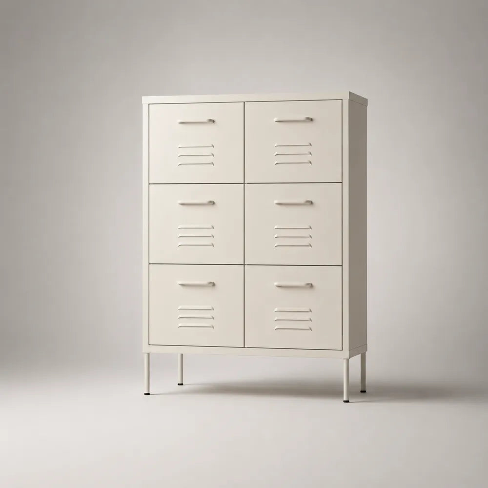 Armadio contenitore 80 x 40 x 120 cm in acciaio verniciato bianco beige con 6 ante e maniglie metalliche struttura rettangolare