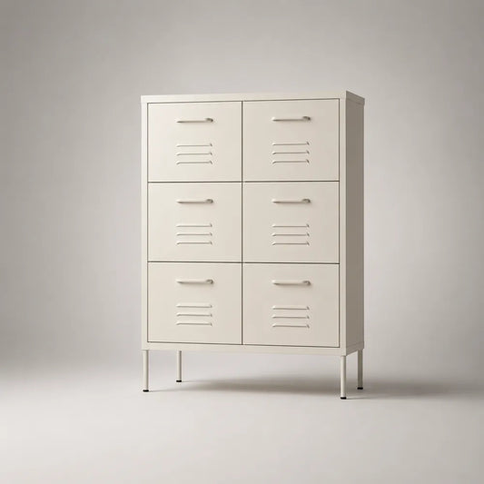 Armadio contenitore 80 x 40 x 120 cm in acciaio verniciato bianco beige con 6 ante e maniglie metalliche struttura rettangolare