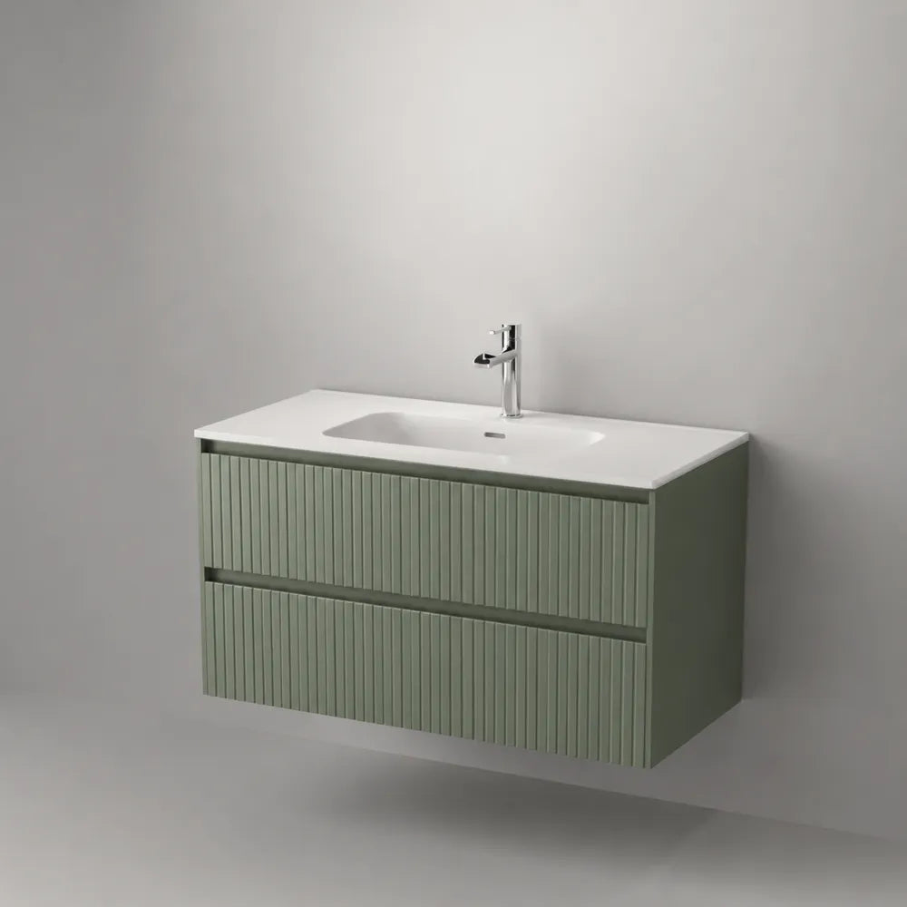 Mobile bagno sospeso rettangolare in MDF verde salvia con lavabo in ceramica bianca e rubinetto cromato 80 cm 45 cm 50 cm con 2 cassetti