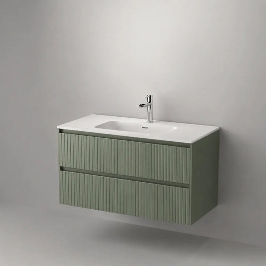 Mobile bagno sospeso rettangolare in MDF verde salvia con lavabo in ceramica bianca e rubinetto cromato 80 cm 45 cm 50 cm con 2 cassetti