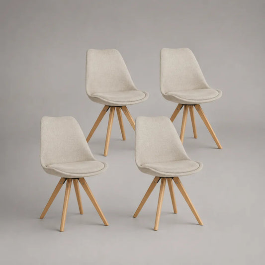 Set 4 sedie da pranzo imbottite 46 x 52 x 84 cm tessuto poliestere beige schienale curvo gambe in legno massello di faggio struttura a quattro gambe