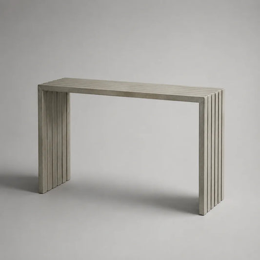 Consolle rettangolare in MDF effetto travertino beige struttura monolitica scanalata 120 cm 35 cm 80 cm